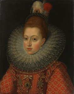 Retrato de Margarida de Áustria (1584-1611), rainha de Espanha, c.1600 (óleo sobre cobre) de Anonymous Anonymous
