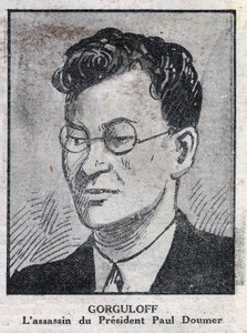 Retrato de Paul Gorgulov ou Gorguloff (1895-1932), assassino do presidente francês Paul Doumer (1857-1932). Gravura em "L