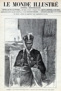 Retrato de Tofa I (Toffa) (circa 1850-1908), rei de Dahomey (Benin) a Porto Novo (Porto-Novo). Um jornal. Gravura em "Le monde illustree" de 1892. Colecção privada. de Anonymous Anonymous