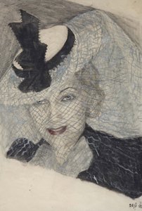 Retrato da Atriz Lyubov Orlova - Lioubov Petrovna Orlova (1902-1975) - Anônimo. Aquarela, Gouache, cor branca, tinta sobre papel de Anonymous Anonymous