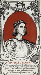 Retrato do pintor italiano Renascentista Raphael (Raffaello Sanzio 1483-1520). Gravura de 1914. Coleção particular. de Anonymous Anonymous