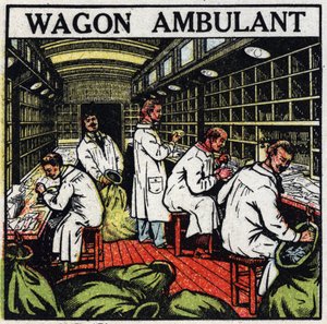 Correios: correios ambulantes em vagão ferroviário. Ilustração anónima de 1925. Coleção privada. de Anonymous Anonymous