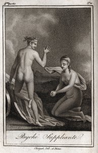 Psiquiatria a implorar. Gravura de 1819 em "Lettres a Emilie sur la mythologie" de Charles Albert Demoustier (1760-1801). Coleção privada. de Anonymous Anonymous