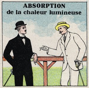 Radiação e condutibilidade: diferente absorção de calor de luz, dependendo da cor da roupa. Ilustração anónima a partir de 1925. Colecção privada. de Anonymous Anonymous