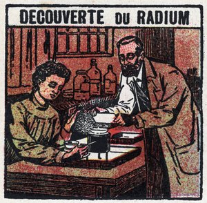 Rádio: rádio descoberto por Pierre (1859-1906) e Marie Curie (1867-1934) em 1898. Ilustração anônima a partir de 1925. Coleção privada. de Anonymous Anonymous