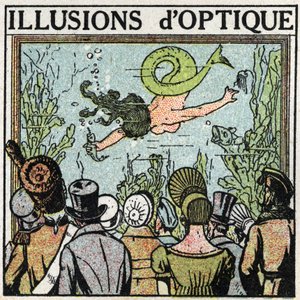 Reflexão da luz: ilusão óptica. Utilização de um gelado para dar a ilusão de uma mulher peixe. Ilustração anónima de 1925. Coleção privada. de Anonymous Anonymous