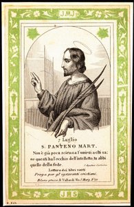 Representação de Santa Panthene de Alexandria Imagem piedosa. Cartão postal. O início do século XX. Colecção Privada. de Anonymous Anonymous