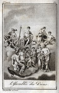 Representação da Assembleia dos Deuses no monte Olimpo ou Doze Olimpíadas. Gravação de 1819 em "Lettres a Emilie sur la mythologie" de Charles Albert Demoustier (1760-1801). Coleção particular. de Anonymous Anonymous