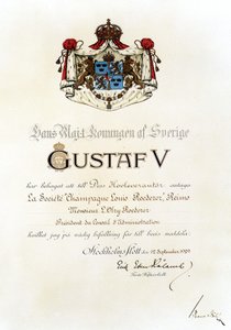 Patente real concedida a Louis Roederer House pelo Rei da Suécia em 1929. de Anonymous Anonymous