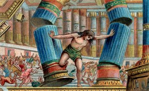 Sansão derrubando o Templo de Dagon - Cromolitografia - Coleção particular de Anonymous Anonymous