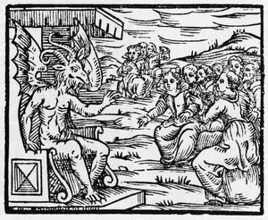 Satanás dirige-se aos feiticeiros - "Compendium Maleficarum", trata das bruxas, do seu mal e das suas sortilégios por Francesco Maria Guazzo ou Guaccio ou Guaccius (15?? -16??) 1608 Coleção Privada de Anonymous Anonymous