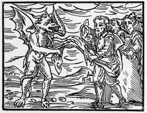 Satanás despiu os feiticeiros das suas roupas - "Compendium Maleficarum", trata sobre as bruxas, o seu mal e as suas faculdades por Francesco Maria Guazzo ou Guaccio ou Guaccius (15?? -16??) 1608 Coleção Privada de Anonymous Anonymous
