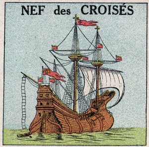 Navios e navios: a nave real "Montjoie" do Rei Saint Louis (1214-1270) durante as Cruzadas. Ilustração anónima a partir de 1925. Coleção privada. de Anonymous Anonymous