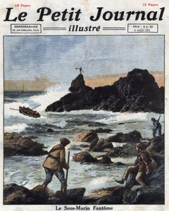Sinn Feiners (sinn-feiners), membros do ramo político do Exército Republicano Irlandês (IRA) na Irlanda, embarcam em barcos para abordar submarinos dos Estados Unidos, fornecendo secretamente armas e munições à Irlanda. Ilustração retirada de "Le petit de Anonymous Anonymous