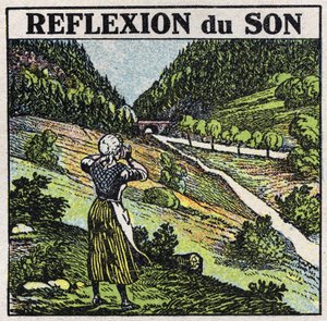 Energia sonora: reflexão do som por meio de fenômenos de eco. Ilustração anônima de 1925. Colecção privada. de Anonymous Anonymous