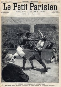 Desporto, Boxe: Uma luta de boxe na Inglaterra entre Peter Jackson e o campeão australiano Frank Slavin. Gravação. Um dos jornais "Le petit parisien" em 12/06/1892. Coleção Particular de Anonymous Anonymous
