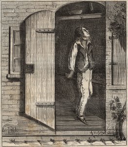 Suicídio no Rochefort Bagne, em 1840. Gravura em "Histoire des bagnes depuis leur création à nos jours" (1877) de Pierre Zaccone (1817-1895) (Colonia Penale - colônia penal). Colecção privada. de Anonymous Anonymous