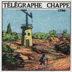 Telégrafo: Telégrafo de Claude Chappe (1765-1805) em 1790. Ilustração anônima de 1925. Coleção privada. de Anonymous Anonymous