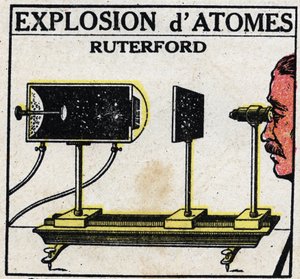 O Átomo e a Ciência: Explosão de Átomos por Ernest Rutherford (1871-1937). Ilustração anônima de 1925. Coleção privada. de Anonymous Anonymous