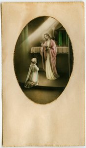 Eucaristia, Comunhão, Sacramento do Altar: uma criança diante de Jesus (gravura) de Anonymous Anonymous