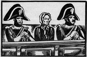 O caso Henriette Cornier, representada em seu julgamento pelo assassinato de uma criança, perto de seus patrões, em novembro de 1825. Ilustração retirada de "Le petit journal illustrious" 1931 de Anonymous Anonymous