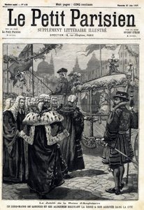 O Jubileu da Rainha de Inglaterra Victoria: o Senhor Prefeito de Londres Horatio Davies (1819-1901) e seus vereadores recebendo a Rainha chegaram à cidade. Em "Le Petit Parisien" em 27/06/1897. Coleção Particular de Anonymous Anonymous