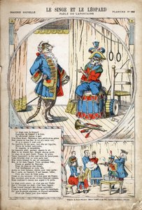 O Macaco e o Leopardo. Ilustração anônima para Les Fables de Jean de LA FONTAINE (Lafontaine) (1621-1695). Imagem de Pont-a-Mousson, por volta de 1880. Coleção particular. de Anonymous Anonymous