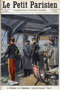 O Presidente da República Armand Fallieres (1841-1931) a bordo da Cuirasse "Verite". Um dos jornais "Le petit parisien" em 26/07/1908. Coleção privada. de Anonymous Anonymous