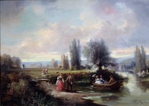 O passeio de barco. A pintura anónima do século XIX de Anonymous Anonymous