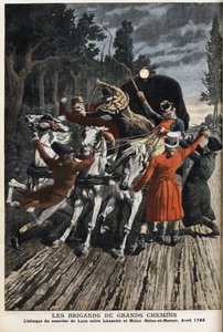 Os bandidos das rodovias: o ataque do correio de Lyon entre Lieusaint e Melun (Seine Et Marne) em abril de 1796. Gravura no "Le Petite Journal". de Anonymous Anonymous