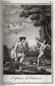 A infância do Amor. Gravura de 1819 em "Lettres a Emilie sur la mythologie" de Charles Albert Demoustier (1760-1801). Coleção particular. de Anonymous Anonymous