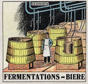 A indústria do frio: fermentações de mout para produzir cerveja. Ilustração anónima de 1925. Coleção privada. de Anonymous Anonymous