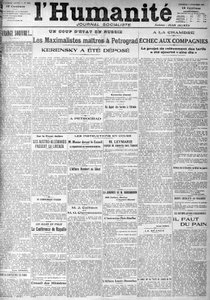 O golpe na Rússia, nas manchetes do jornal socialista "Humanidade". Manchetes:" Os Mestres Maximalistas em Petrogrado", "Kerensky foi depositado" (Kerenski), The 9/11/1917. de Anonymous Anonymous