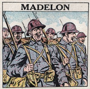 Os efeitos da música: a canção francesa "La Madelon" dá coragem aos militares. Ilustração anônima de 1925. Coleção particular. de Anonymous Anonymous