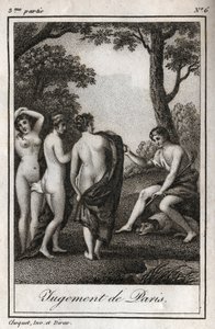 O julgamento de Paris O pastor Paris deve escolher quem vai dar a maçã dourada para desenhar a mais bela das três deusas, Atena, Afrodite ou Hera. Gravura de 1819 em "Lettres a Emilie sur la mythologie" de Charles Albert Demoustier de Anonymous Anonymous