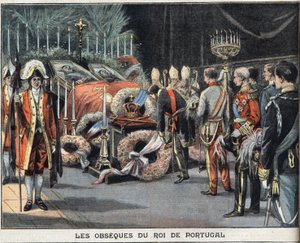 Os obseques do Rei de Portugal Carlos I (1863-1908) morreram assassinados em 1 de Fevereiro de 1908. Gravura do jornal "Le Peute Parisien", em 23/02/1908. Colecção privada. de Anonymous Anonymous
