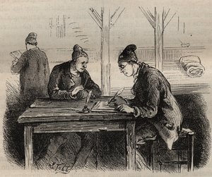 O escritor público no Toulon Bagne, no século XIX. Gravação em "Histoire des bagnes depuis leur création à nos jours" (1877) de Pierre Zaccone (1817-1895) (Colonia Penale - colônia penal). Coleção particular. de Anonymous Anonymous