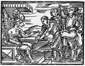 Os feiticeiros prestam homenagem ao diabo - "Compendium Maleficarum", trata das bruxas, do seu mal e dos seus institutos por Francesco Maria Guazzo ou Guaccio ou Guaccius (15??? -16???) 1608 Coleção Privada de Anonymous Anonymous