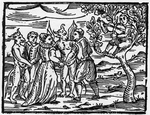 As bruxas no sábado dançando ao som do violino - "Compendium Maleficarum", trata sobre as bruxas, seu mal e suas faculdades por Francesco Maria Guazzo ou Guaccio ou Guaccius (15?? -16??) 1608 Coleção Privada de Anonymous Anonymous