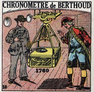 Tempo: Cronômetro marinho inventado por Ferdinand Berthoud (1727-1807) em 1760. Ilustração anónima a partir de 1925. Coleção privada. de Anonymous Anonymous