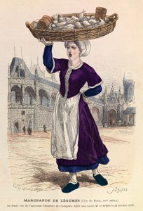 Vendedor de legumes em Paris no século XVI (no fundo, vista da antiga Câmara de Contas, batie sob Luís XI e brulee em 27 de Outubro de 1737) - Vendedor de legumes de Anonymous Anonymous