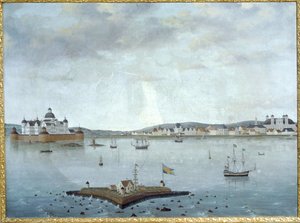 Vista de Kalmar com o Castelo de Kalmar, Suécia ... (aguarela) de Anonymous Anonymous