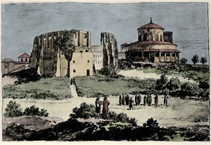 Vista da Igreja de Santa Constança (nza), mausoléu do imperador Constantino construído no século IV perto da Basílica de Santa Agnese (Agnese) em Roma Ilustração do século XIX de Anonymous Anonymous