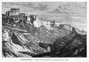 Vista do Palais des Comes e das muralhas da cidade de Trebizonde (Turquia). Gravura em "Les Missions Catholiques au XIXeme Siecle" de Louis-Eugene (Louis Eugene) Louvet. coleção particular. de Anonymous Anonymous