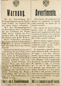 Alerta após a fuga dos prisioneiros de guerra italianos em 16 de Fevereiro de 1916 pedindo à população austríaca que não os ajudasse (gravação de Anonymous Anonymous