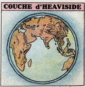 Telegrafia sem fios: A camada Heaviside, uma camada do atmospere terrestre contendo electrões, tem um estado mais ou menos livre. Ilustração anônima de 1925. Coleção privada. de Anonymous Anonymous