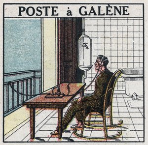 Telefonia sem fio: aparelho de rádio em galeno. Ilustração anônima de 1925. Coleção privada. de Anonymous Anonymous