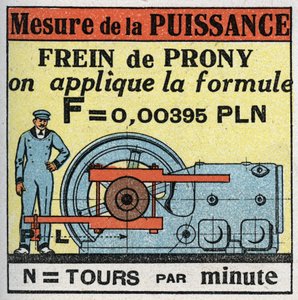 Trabalho e potência: medição da potência com freio Prony. Ilustração anónima a partir de 1925. Colecção privada. de Anonymous Anonymous