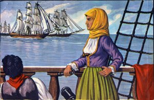 representação da heroína da Independência grega Bubulina (Bouboulina) Laskarina (1771-1825) depois de um cartaz. de Anonymous Anonymous