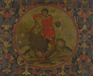 Sansão lutando contra o leão, início do século XVIII de Anonymous Russian icon painter